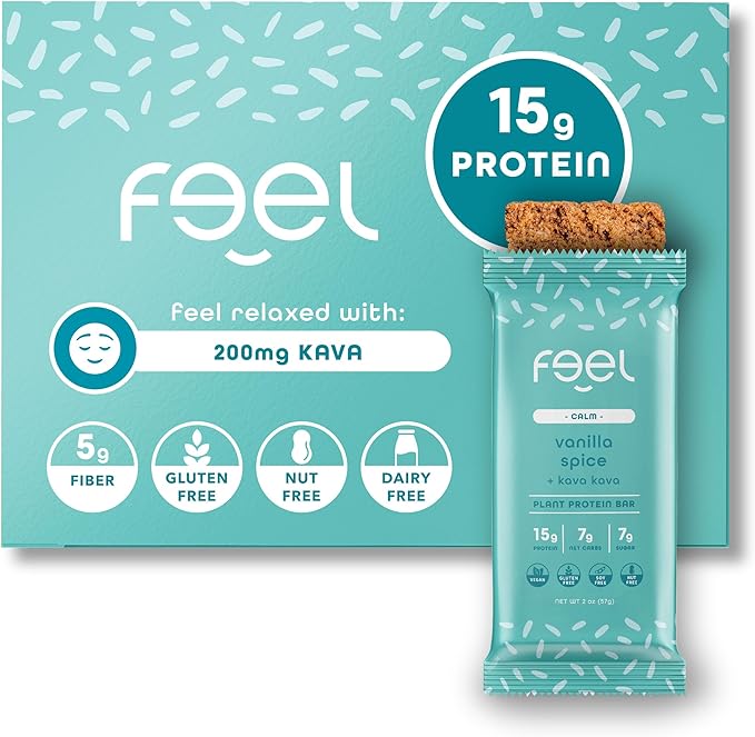 Feel Vegan Protein Bars | Vanilla Spice | Keto | Gluten Free | Organic | Kava | 15g Protein | Low Carb | Dairy Free | Grain Free | Soy Free | Nut Free | Low Sugar | Non GMO - 10 Pack