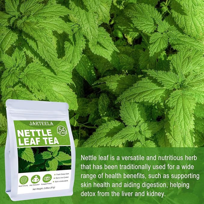 Jarteela - Nettle Leaf Tea Bag, 1.5g x 54 Count - Premium Stinging Nettle Tea - Natural Herbal Tea Bags - Non-GMO - Caffeine-free Tea - Support Digestion & Eye Health