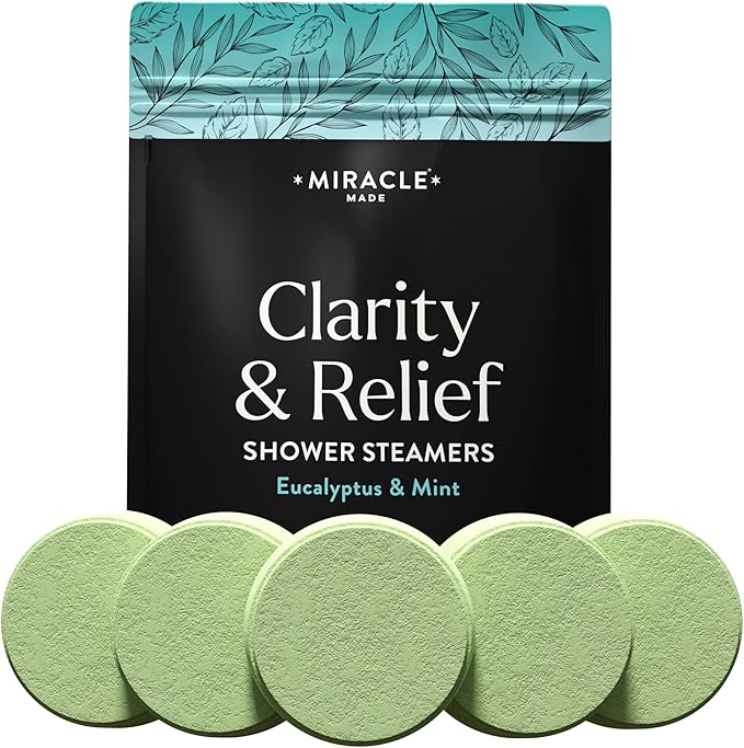 Miracle Made Mint Aromatherapy Shower Steamers – Essential Oil Shower Bombs for Relaxation, Nasal Relief & Daily Self-Care - 15 Shower Melt Tablets