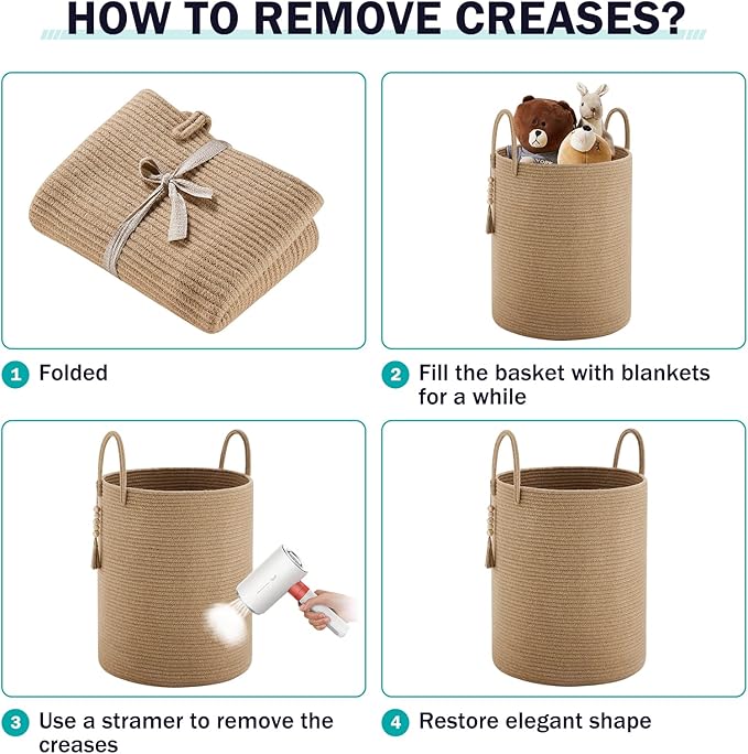 Jute Rope Laundry Hamper Basket by YOUDENOVA, 58L Tall Laundry Basket, Baby Nursery Hamper for Blanket Storage for Bedroom-Large-Jute