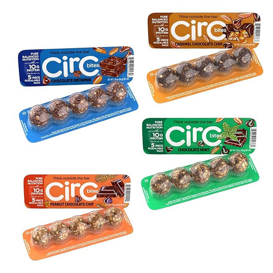 CirC Energy Bites - Chocolate Lovers Variety 12 Pack Gluten Free Protein Balls - 10g Protein, Whole Grains, Nuts & Fruit - Portable Healthy Snacks for Adults & Kids, 5 Piece Resealable Packs