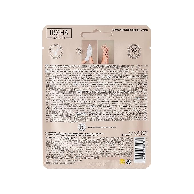 IROHA NATURE Anti-Aging Nourishing Hand Mask Gloves | 15 Pairs | Argan & Macadamia Oil | Intense Nutrition for Dry Hands | 93% Natural Ingredients | Vegan