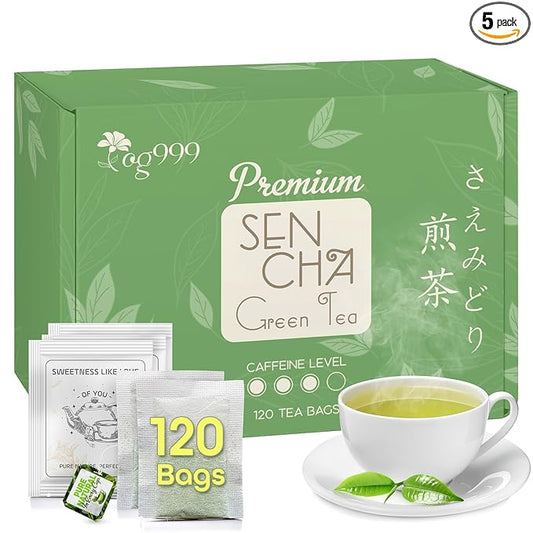 TOG999, Premium 120 Sencha Green Tea Bags, 100% Natural & Pure from Sencha Green Tea Leaves. Loose Leaf Sencha Herbal Tea. No Sugar, No Gluten, Vegan.