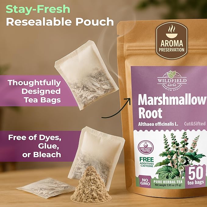 50 Bags Dried Marshmallow Root Tea Marshmallow Root Herb Herbal Tea (Althaea Officinalis) - 50 Count Bags Cut Sifted Herb Raíz De Malvavisco