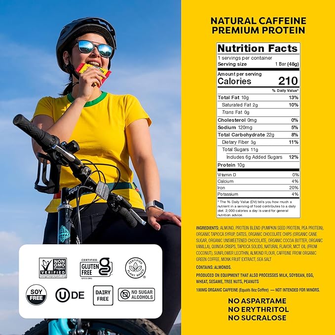 Quantum Energy Square: Energy Bar with Caffeine & 10g Protein. Delicious Healthy Snack On The Go. (Vegan, Gluten-free, Soy-free, Dairy-free) (Chocolate Chip Cookie Dough)