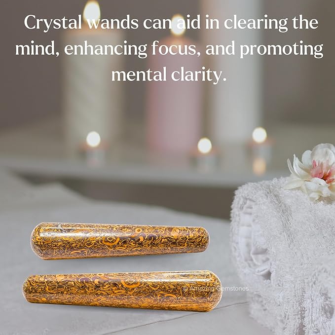 Amazing Gemstone Mariyam Jasper Crystal Wand Massage Stick - Pelvic Wand Gua Sha for Adults - Crystals and Healing Stones Massage Wands for Adults Gifts (Smooth)
