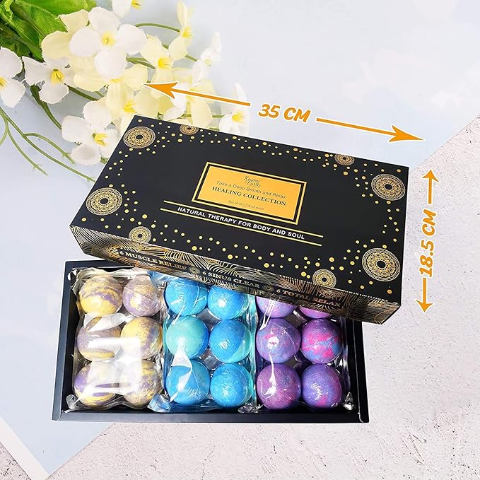Aromatherapy Bath Bomb Set for Women & Men! Healing Essential Oil Bath Bombs Gift Box with 18 Large Natural Moisturizing Bath Fizzies Bulk Wrapped BathBomb Gift Set for Dry Skin