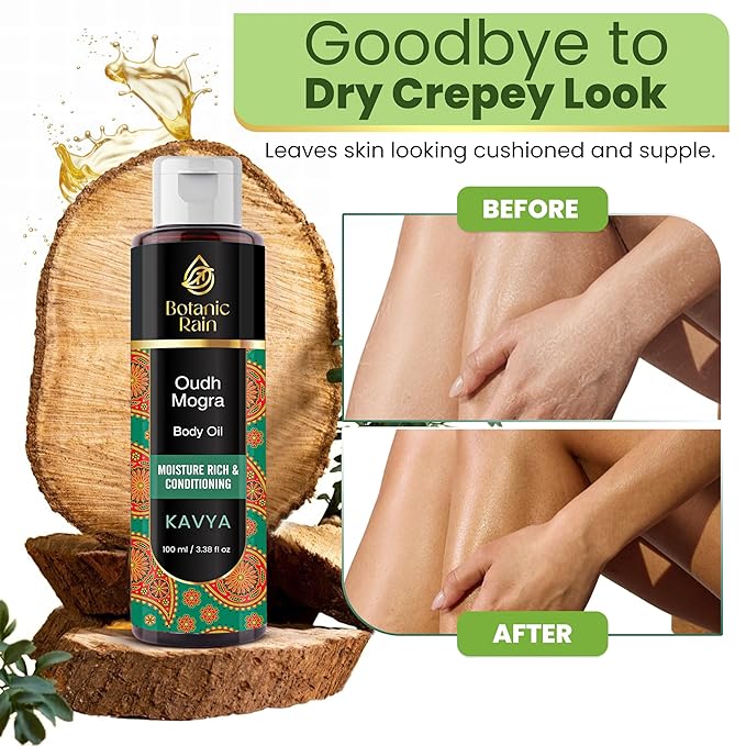 Ayurveda Body Oil with Oudh & Mogra – Organic, Nourishing & Hydrating for Dry, Flaky Skin – Fast Absorbing, Non-Greasy, Ayurvedic for Men & Women – 3.38 fl oz (Pack of 2)