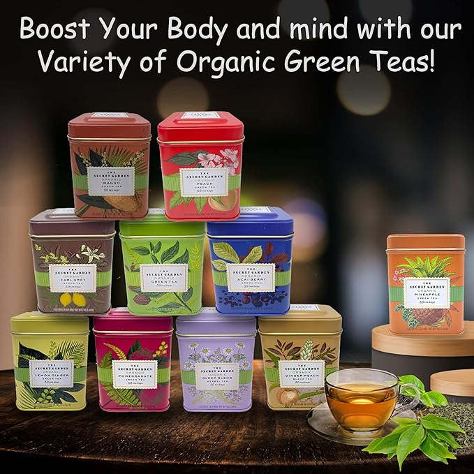 Organic Ceylon Pineapple Green Tea - 50 Packets - Natural Antioxidant Rich Herbal Leaf Teabags - USDA Certified 100% Non-GMO - Caffeinated Premium Gift Tin