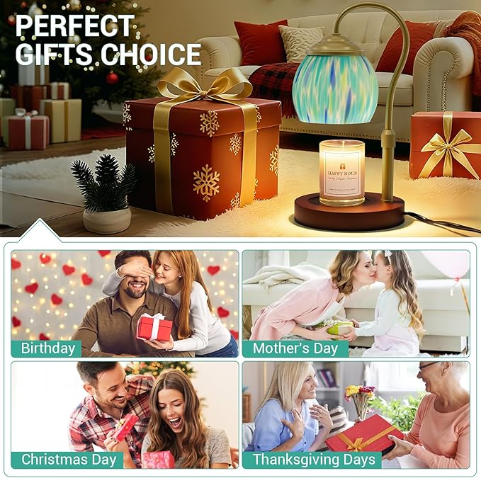 Candle Warmer Lamp with Timer Dimmer - Height Adjustable Wax Melt Warmer for Jar Candles, Blown Art Glass Candle Warming Lamp with 2 Bulbs Birthday Gifts for Mom Women Candle Holders for Home Decor