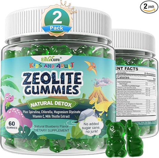 Zeolite Detox for kids & Adult-Sugar Free Zeolite Detox Gummies with Spirulina, Chlorella, Milk Thistle, Magnesium Glycinate, Calcium Citrate for Energy, Focus, Digestive, Immune, Antioxidant - 120Cts