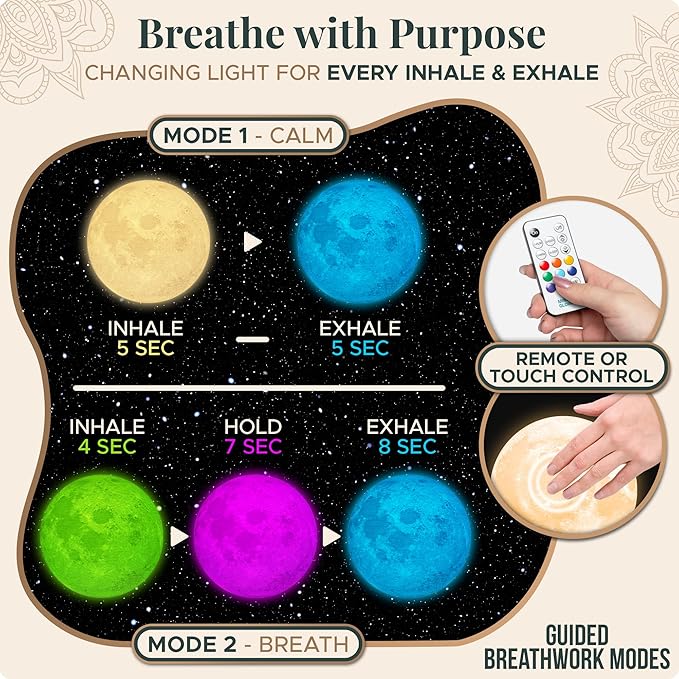 Zen Moon Lamp - Visual Meditation Light for Relaxation and Mindfulness - Guided Breathing Night Light - Spiritual Christams Gifts for Women, Mom, Best Friend 2025 - Unique Decor for Bedroom (5.5 inch)