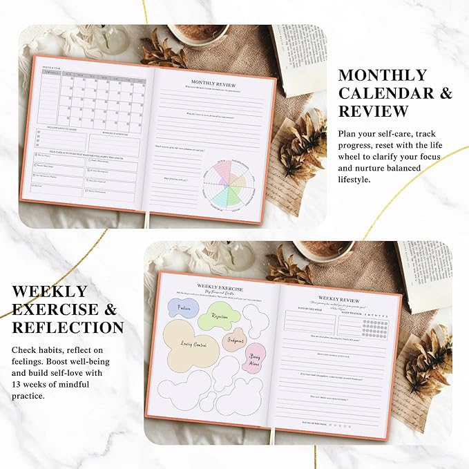 Lanpn Self Care Journal for Women, Self Love Guided Journals with Prompts, Daily Reflection Wellness & Gratitude Planner, 5 Minute Mental Health Notebook, Mindfulness Mood Log, 240 Pages, Brick Red