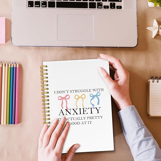 Coquette Bow Mental Health Spiral Notebook, Inspirational Journaling Notebooks for Women, Anxiety Relief Hardcover Journals for Office 160 Pages 5.5 x 8.3 Inch, Anti Anxiety Gifts for Girls