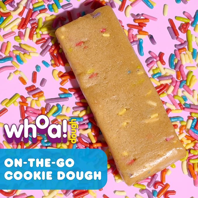 Whoa Dough Edible Cookie Dough Bars- Certified Non-GMO, Kosher and Gluten Free Bars - Healthy Snack Foods - Plant Based Snacks Made With Real Ingredients - Sprinkle Sugar Cookie Dough - 10 Pack