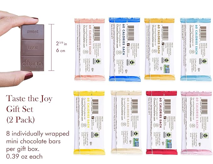 Chuao Chocolatier Taste the Joy Mini Gourmet Chocolate Bar Gift Box | Milk and Dark Chocolate Variety Sampler |16 Mini Bars (0.39 oz each)