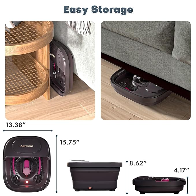 Collapsible Foot Bath, Foot Spa Bath Massager with Heat, Bubble, Remote Control, Temperature Control, 3 Pedicure Attachments, Feet Soaking Tub for Stress Relief