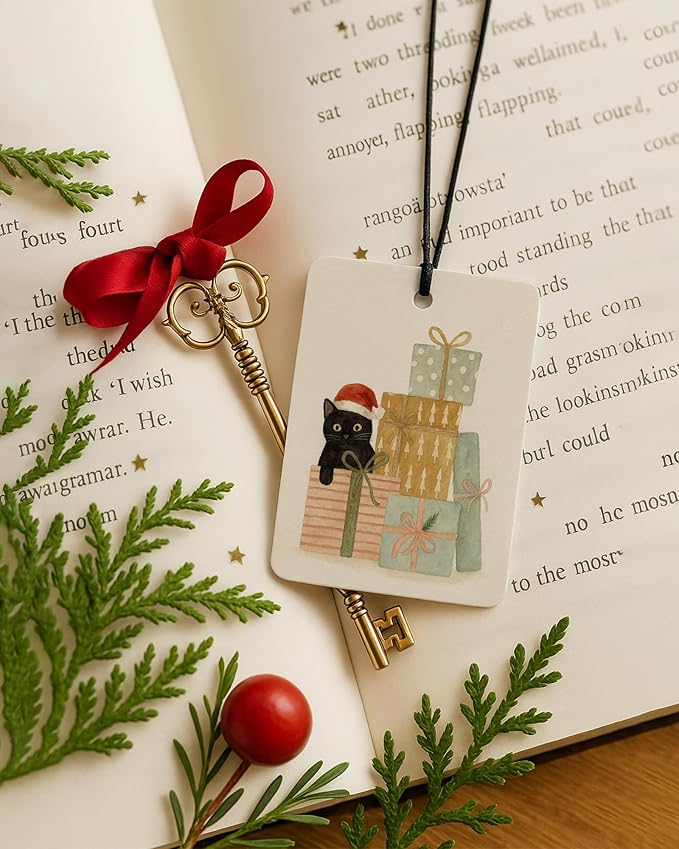 Black Cat Christmas Berry Car Air Freshener 4 Pcs, Cat Lover Gifts, Merry Christmas Hanging Air Freshener for Cars Closet Drawer Books, Cute Xmas Car Accessories Mirror Decor for Women