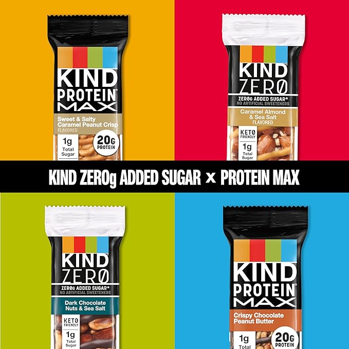 KIND Protein MAX and ZEROg Added Sugar Bundle Pack, High Protein Bars, Keto Snacks, (6) Protein MAX (6) Zero Added Sugar Bars, 4 Flavors, 12 Count Pack
