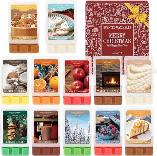 SCENTORINI Christmas Wax Melts, Wax Cubes Strong Scent 12 Pack, Scented Wax Melts, Long Lasting Soy Wax Melts for Warmer