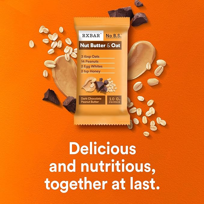 RXBAR Nut Butter and Oat Protein Bars, Protein Snacks, Snack Bars, Dark Chocolate Peanut Butter, 23.2oz Box (12 Count)