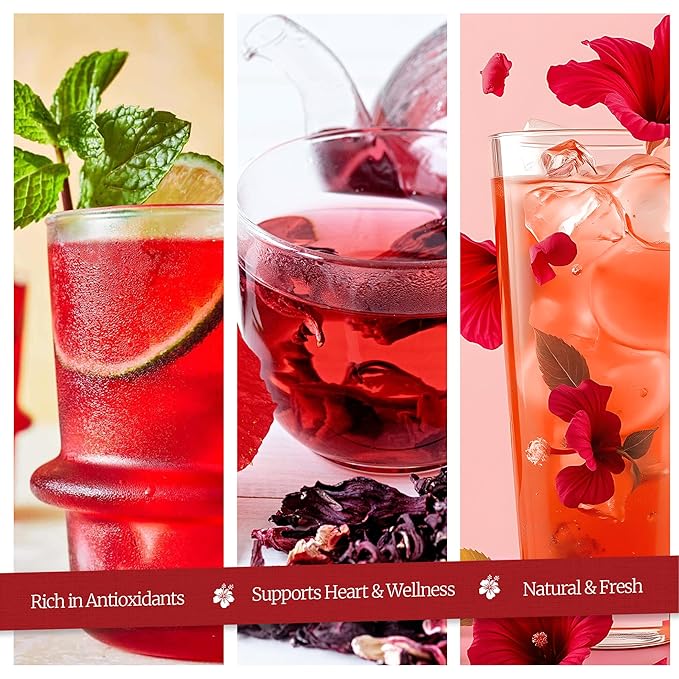 50 PACK Hibiscus Tea Bags – Individual Wrapped Tea Bags – All Natural Herbal Tea | Caffeine Free | No Preservatives, No Sugar – Great For All Seasons