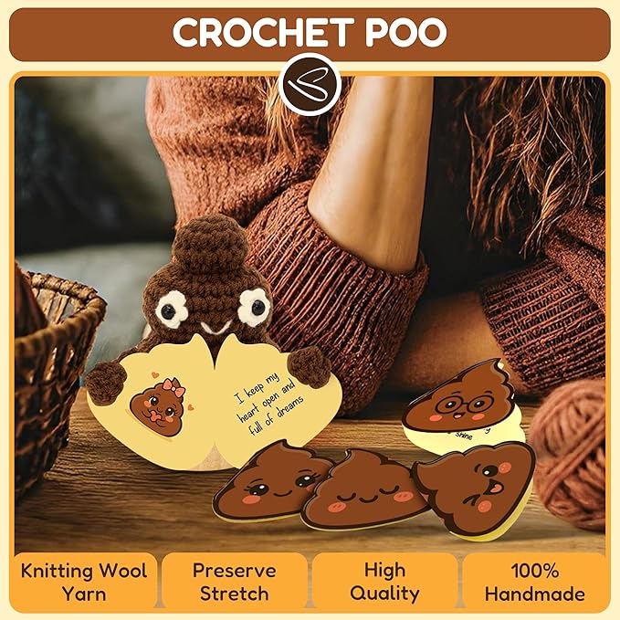 Positivity Poo Crochet Affirmation Jar - 60 Funny Affirmation Cards For Women Men, Support Poop Gifts, Cute Birthday Gifts For Teens Girl Trendy Stuff, Inspirational Gift For Him Her