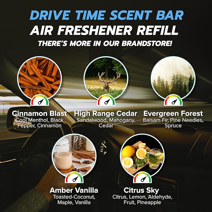 Drive Time Reusable 12V Plug-in Car Air Freshener – Power Fresh, Auto Shut-Off, Plug-In Convenience, No Batteries Needed – Includes 4 Scent Bars for Up to 30 Days of Freshness – Speedway