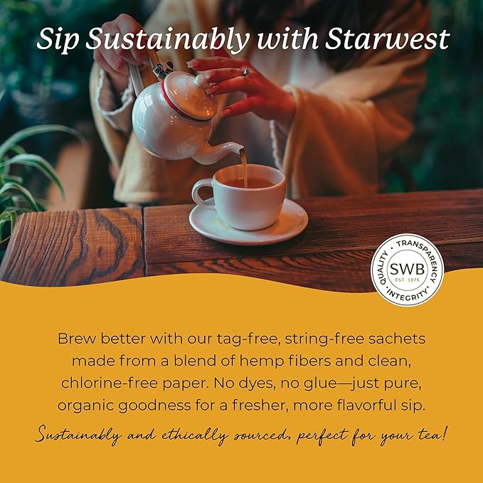 Starwest Botanicals Organic Ginger Root Tea - Caffeine Free Herbal Tea, Supports Digestion, String Free Sachets, USDA Organic Ginger Root, Non GMO - 20 Tea Bags