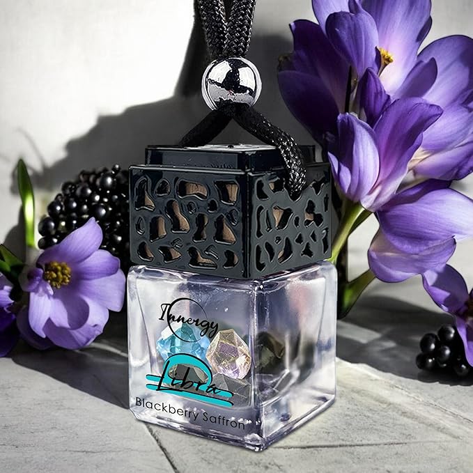 Innergy Libra Zodiac Crystal Infused Car Air Freshener - Portable 8 ml. Hanging Essential Oil Diffuser for Vehicle, Long-Lasting Fragrance, Eco-Friendly Design, Freshness On The Go!
