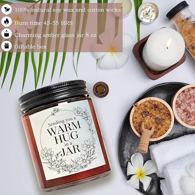 Sending Hug Gifts for Women Men - Warm Hug Scented Candle - Relaxing, Get Well, Sympathy Gift - Gift for Her Bestie Best Friend Coworker - Lavender Eucalyptus Natural Soy Wax Candle for Home
