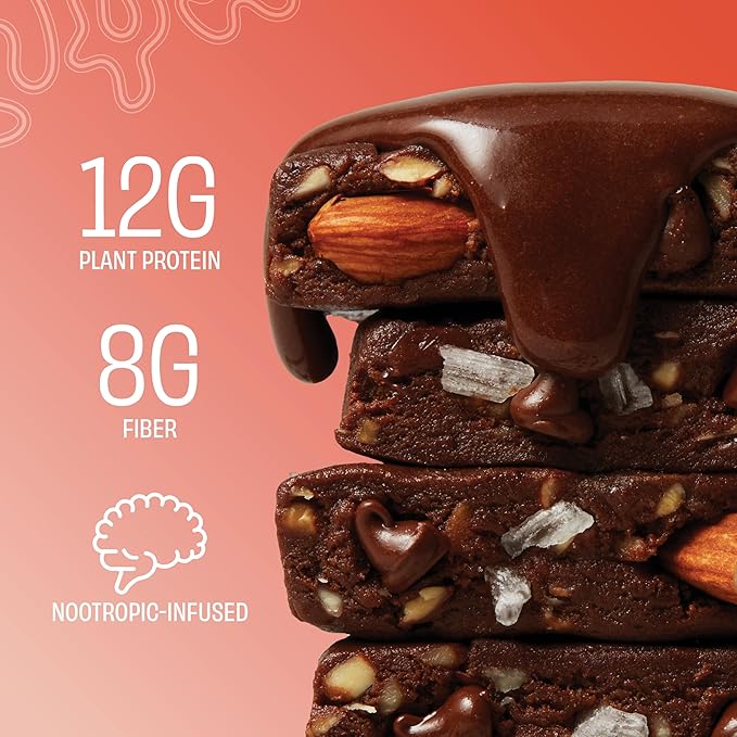 MINDRIGHT Superfood Vegan Protein Bars - Gluten Free Non-Gmo Low Sugar - Plant based protein bars - All Natural Brain Food Healthy Snack To Help Enhance Mood & Energy (Dark Chocolate Sea Salt,12 Pack)