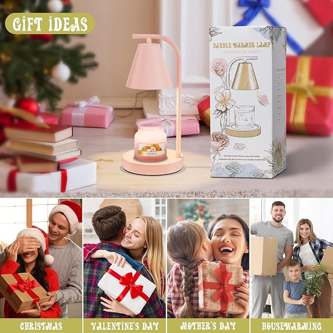 Pink Candle Warmer, Candle Warmer Lamp with Timer,Electric Candle Lamp Warmer for Scented Wax with 2 Bulbs,House Warming Gifts New Home&Gifts for Women, Candle Lamp for Jar Candles