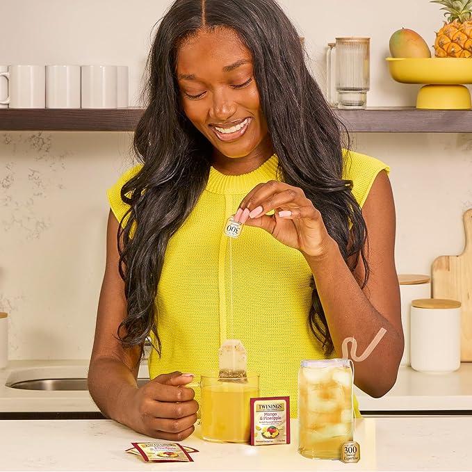 Twinings Mango & Pineapple Herbal Tea Individually Wrapped Bags, 20 Count (Pack of 1), Naturally Caffeine-Free, Enjoy Hot or Iced, 20 Teabags