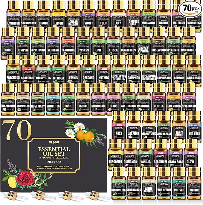 70 Pcs Essential Oil Set - Essential Oils-Perfect for Diffuser,Humidifier,Soap,Candle,Bath Bombs Making,70 * 5ML(0.17oz)