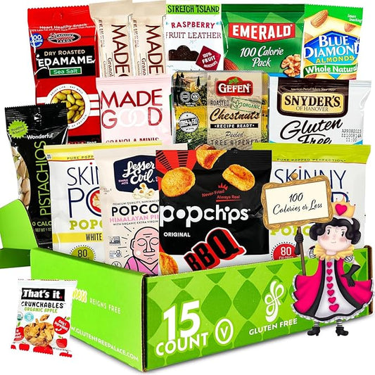 Gluten Free Palace 100 Calorie Snacks Variety Pack – Healthy Snack Care Package – Low Calorie, Vegan, Protein Bars & Nuts (15 Count)