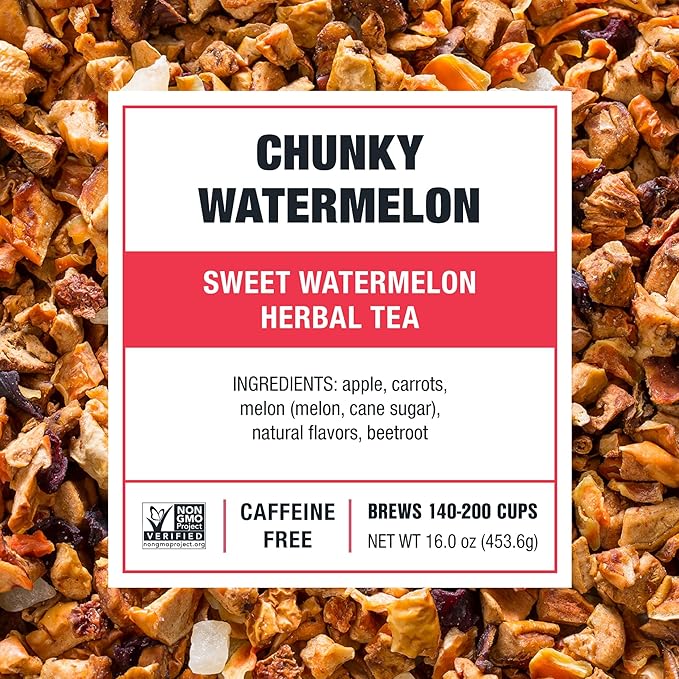 Tiesta Tea - Chunky Watermelon, Loose Leaf, Sweet Watermelon Herbal Tea, Premium Non-Caffeinated Fruit Blend, Makes Hot or Iced & Brews Up to 200 Cups, 16oz Resealable Bulk Pouch