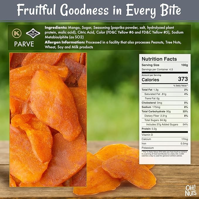 Oh! Nuts Dried Mango Sweet & Spicy - 1 lb - Sweetened Dried Fruit Slices - Packed in New York Zip-Seal Bag for Exceptional Freshness