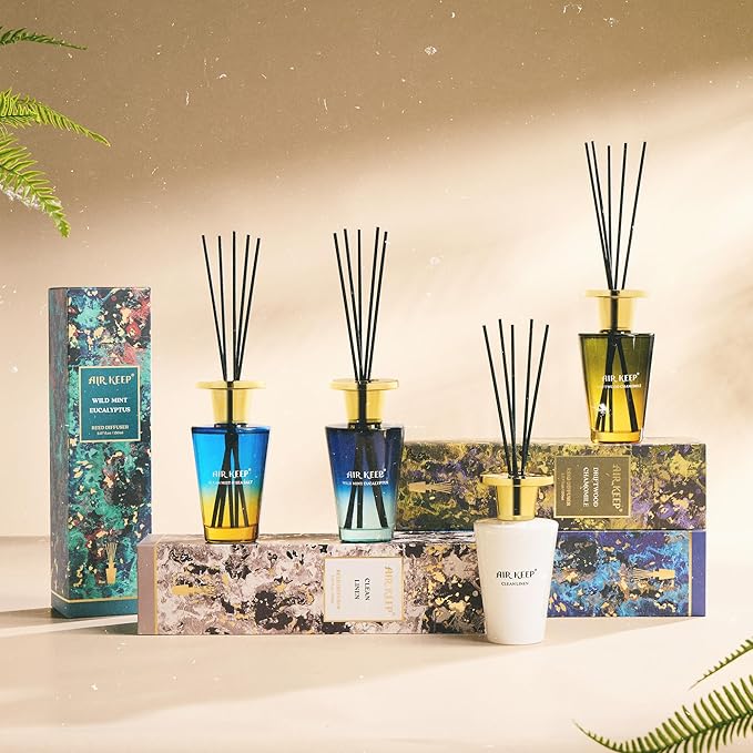 Airkeep Reed Diffuser Set 5.07 fl oz, Clean Linen Scent Diffuser with Sticks, Home Fragrance Oil for Bedroom, Bathroom, Office Decor