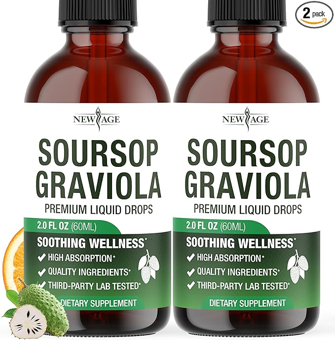 NEW AGE Soursop Drops - Soursop Bitters Liquid with Soursop Fruit and Leaves, Elderberry, Vitamin C and Olive Leaf - Multimineral & Vitamins Superfood - 4 oz