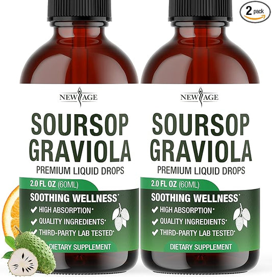 NEW AGE Soursop Drops - Soursop Bitters Liquid with Soursop Fruit and Leaves, Elderberry, Vitamin C and Olive Leaf - Multimineral & Vitamins Superfood - 4 oz