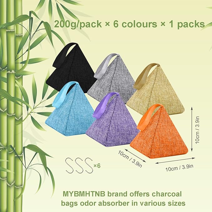 Charcoal Air Purifying Bags 6 Pack×200g Bamboo Charcoal Bags Odor Absorber, for Car Air Fresheners, Odor Eliminator for Home,Shoe Deodorizer - Colorful-Activated Charcoal Odor Absorbers