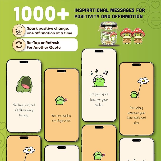 60 Positive Frog Cards Jar, Affirmation Cards for Women, Emotional Support Frog, Frog Gifts for Women, Teens, Frog Gifts, Frog Themed Gift, Positive Frog