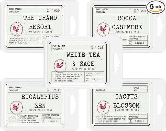Farm Raised Candles β Resort Soy Wax Melts Variety Pack (5 Packs, 16 oz Total) β Hand-Poured USA Made Soy Wax Cubes β Fresh from The Farm Soy Wax Melts