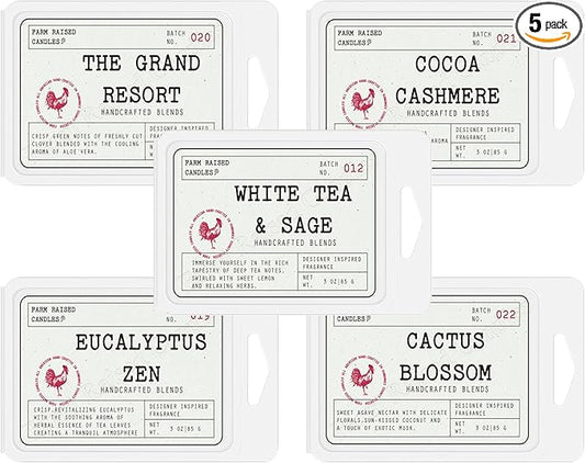 Farm Raised Candles – Resort Soy Wax Melts Variety Pack (5 Packs, 16 oz Total) – Hand-Poured USA Made Soy Wax Cubes – Fresh from The Farm Soy Wax Melts