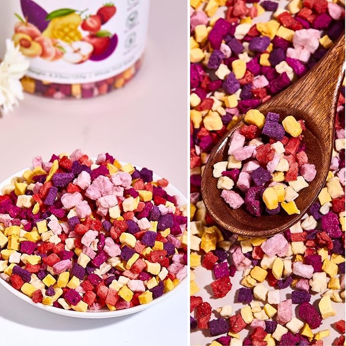 Freeze Dried Mixed Fruit Snacks - 4.23oz(120g) Crunchy Dried Fruit Mix with Strawberry, Dragon Fruit, Purple Sweet Potato, Mango, Peach, & Apple, Natural Healthy Dehydrated Fruits Snacks