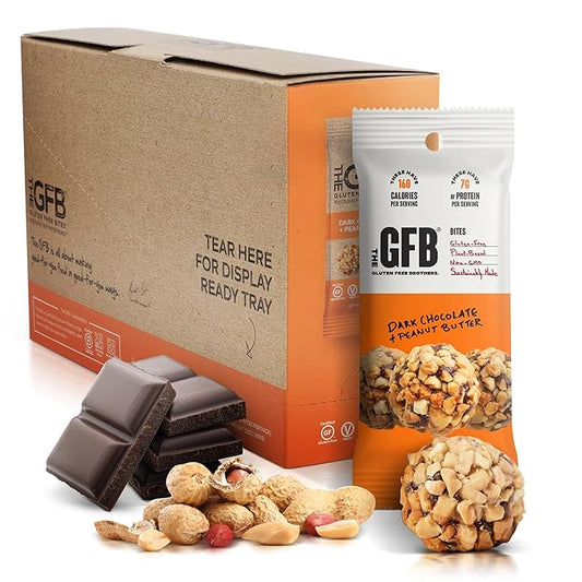 The Gluten Free Brothers Dark Chocolate Peanut Butter Bites - Gluten Free Protein Balls – Non GMO, Soy Free, Vegan – Snack Size Plant Based Protein Energy Balls, 1.2 oz (10 Count)
