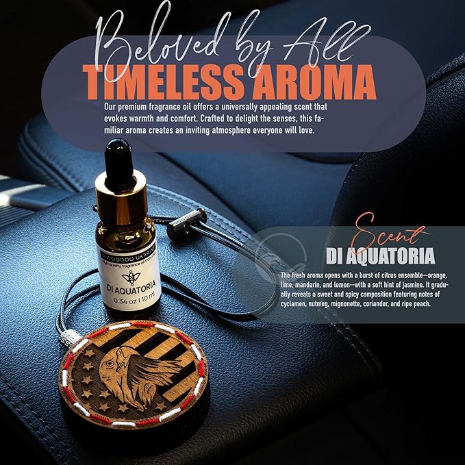 Wood Car Air Freshener — Handcrafted Air Freshener — American Flag Hanging Fragrance Oil Diffuser in Wooden Gift Box — Father’s Day Gift for Car with diAquatoria Fragrance Oil - 10 ml