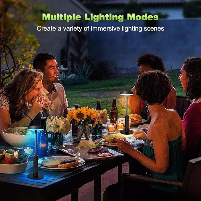 2 Pack Small Cordless Table Lamps Rechargeable,5000mAh Battery Operated Portable Desk Lamp,3 Colors & RGB Stepless Dimmable Wireless Touch Lamps for Restaurant Home Dinner Dining Patio(Black)
