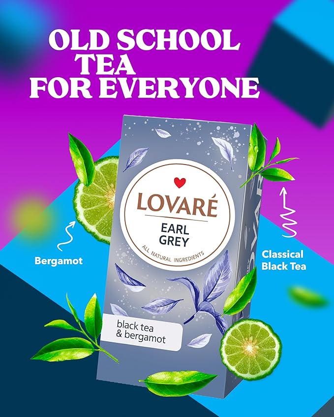LOVARE Earl Grey Tea Bags 48 g - Made in Ukraine – Black Tea and Bergamot - Tea Bags - Gift Box for Tea Lovers (24 x 2 g)